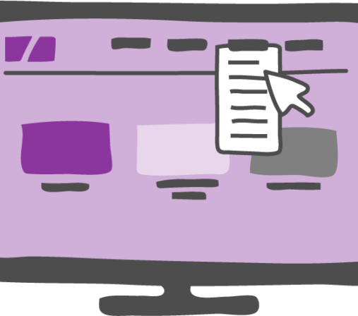 Violetti piirroskuva, jossa on tietokoneen näyttö.