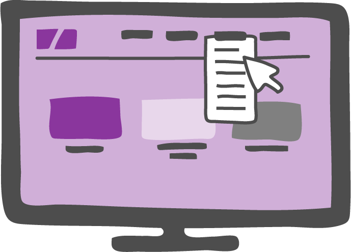 Violetti piirroskuva, jossa on tietokoneen näyttö.